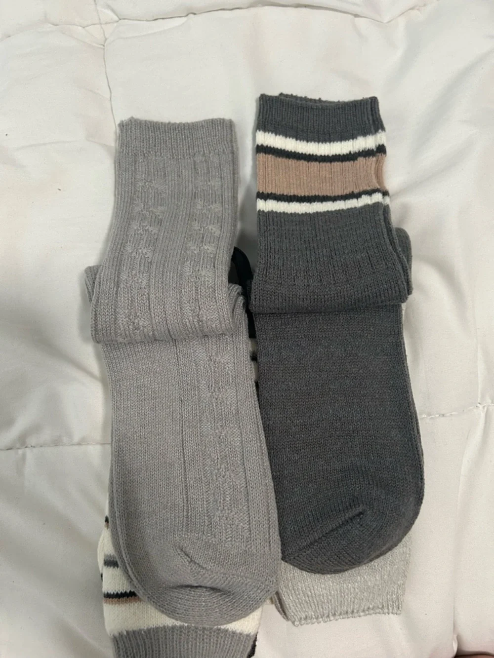 Muk Luks womens Gray & Taupe Striped Boot Socks - 6 Pack
